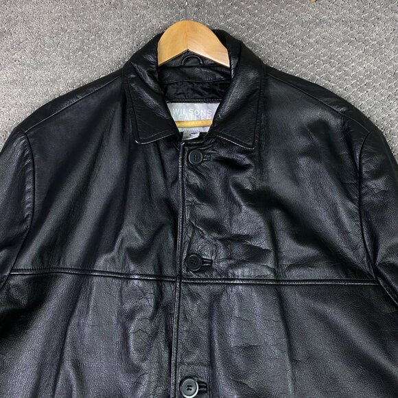 Wilsons Leather M. Julian Leather Jacket Men's Large Black Button Up Front - Picture 2 of 15